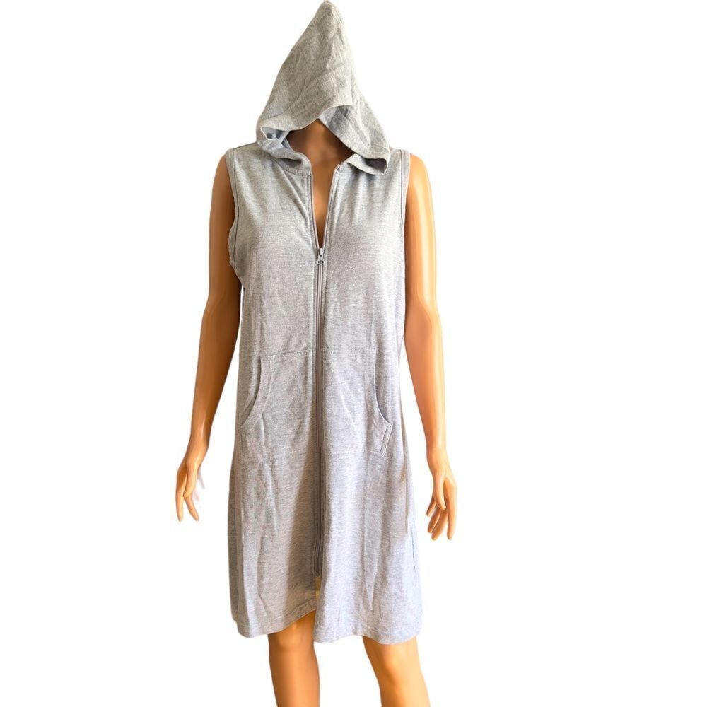 Nick & Sarah Intimated Gray Hooded Zip Up Coverup LARGE